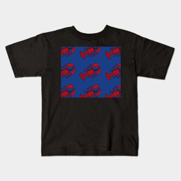 Red Lobsters on Blue Background Lobster Sea Life Animal Social Distancing FaceMask Kids T-Shirt by gillys